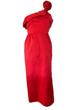 Lilli Diamond vintage rare  Red One-Shoulder Gown with Rosette Accent